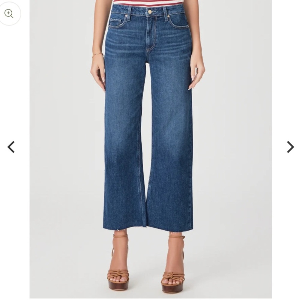 PAIGE Dark Blue Leenah Ankle Wide Leg Jeans